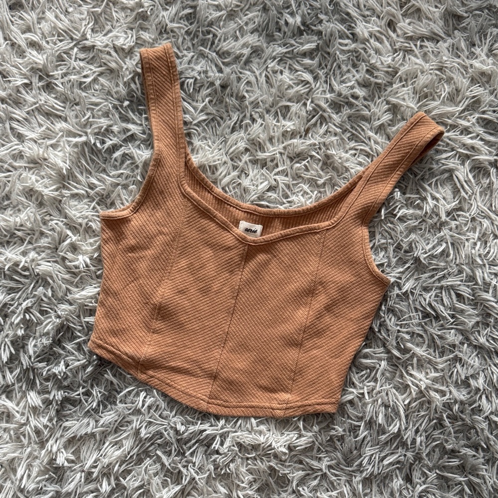 aerie Ribbed Square-Neck Crop Tank Top - Rust